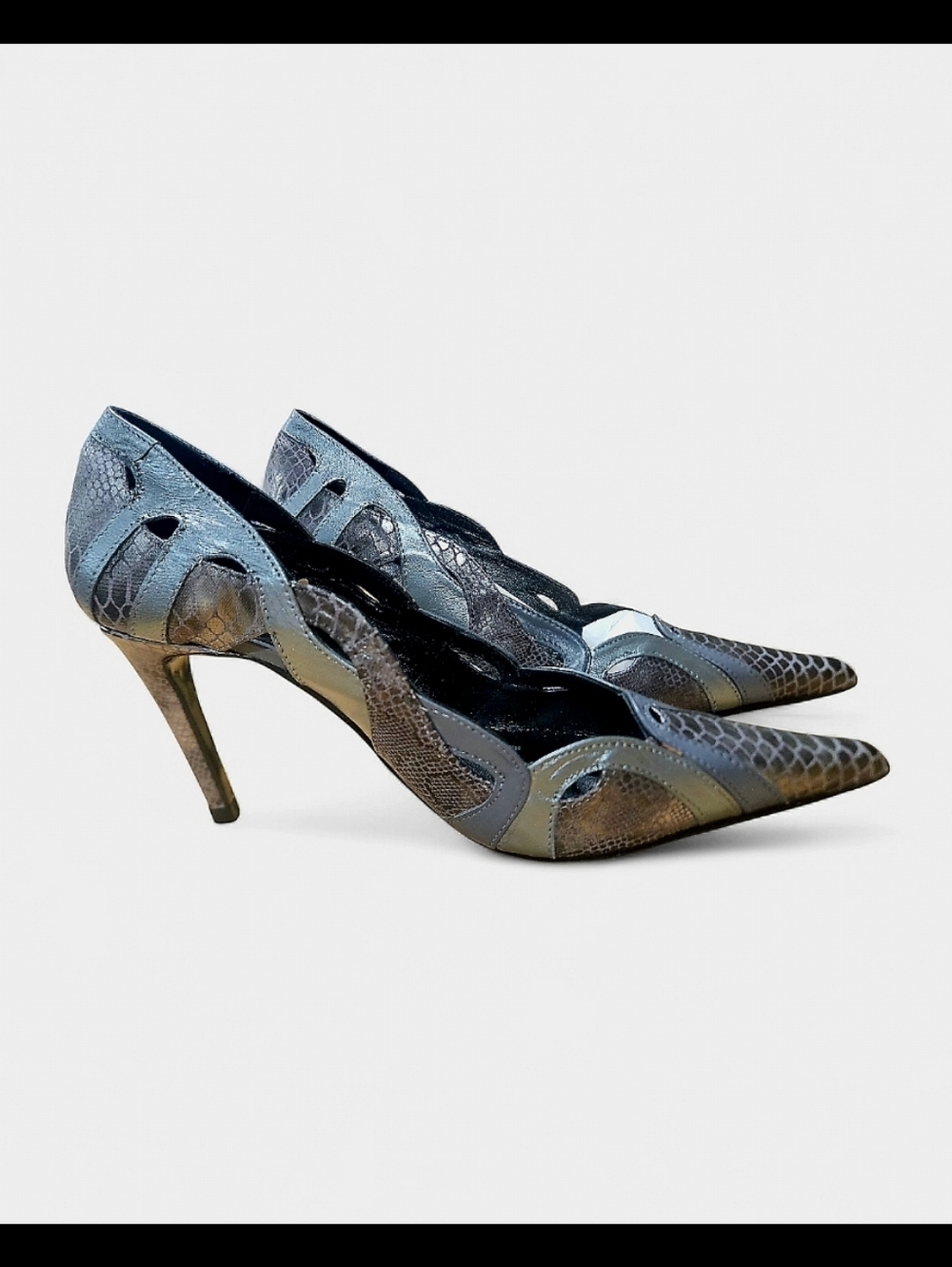 NWT SKY Spain Leather Cutout Snake Embossed Heels Pointed Toe 7.5